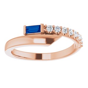 14K Rose Gold Natural Blue Sapphire & 1/6 CTW Natural Diamond Bypass Ring