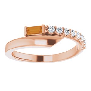 14K Rose Gold Natural Citrine & 1/6 CTW Natural Diamond Bypass Ring