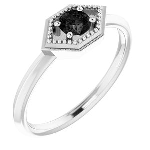 Sterling Silver Natural Black Onyx Geometric Ring