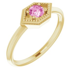 14K Yellow Gold Natural Pink Sapphire Geometric Ring