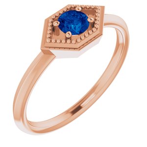 14K Rose Gold Natural Blue Sapphire Geometric Ring