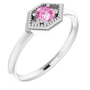 Sterling Silver Natural Pink Sapphire Geometric Ring