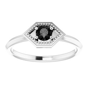 Sterling Silver Natural Black Onyx Geometric Ring