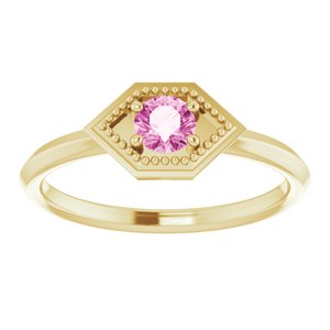 14K Yellow Gold Natural Pink Sapphire Geometric Ring