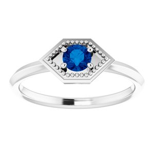 14K White Gold Natural Blue Sapphire Geometric Ring