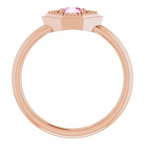 14K Rose Gold Natural Pink Sapphire Geometric Ring
