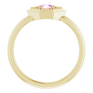 14K Yellow Gold Natural Pink Sapphire Geometric Ring