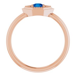 14K Rose Gold Natural Blue Sapphire Geometric Ring
