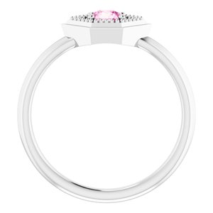 14K White Gold Natural Pink Sapphire Geometric Ring