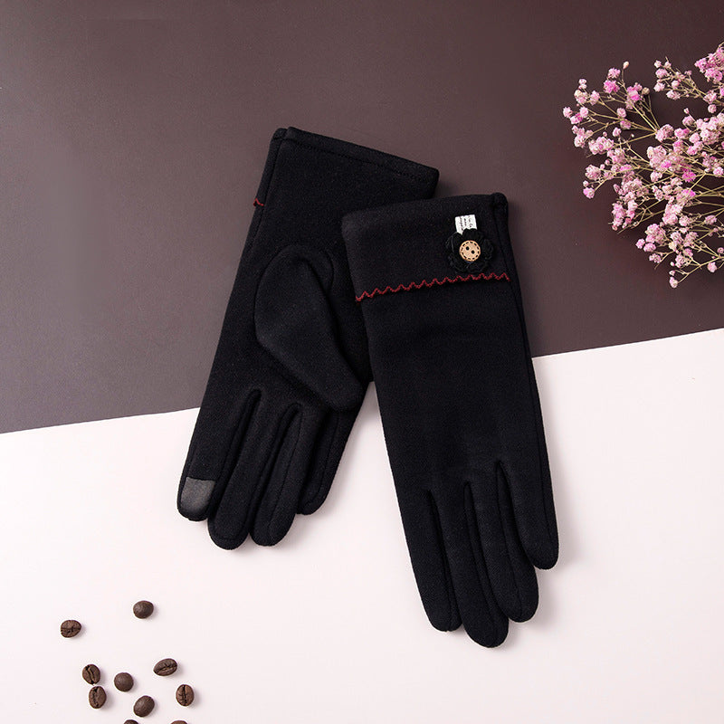 Autumn And Winter Dralon Simple Button Touch Screen Full Finger Gloves Women's Outdoor Riding Gloves Warm Sports Riding (See size chart where applicable)
