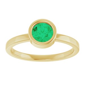 14K Yellow Gold 5.5 mm Lab-Grown Emerald Ring