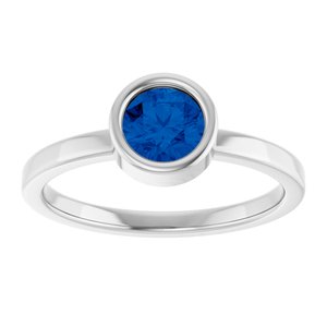 14K White Gold 5.5 mm Lab-Grown Blue Sapphire Ring