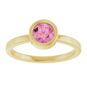 14K Yellow Gold 5.5 mm Natural Pink Tourmaline Ring