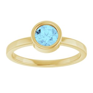 14K Yellow Gold 5.5 mm Natural Aquamarine Ring