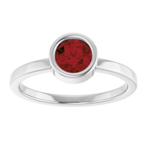 Rhodium-Plated Sterling Silver 5.5 mm Natural Mozambique Garnet Ring