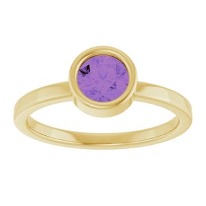 14K Yellow Gold 5.5 mm Natural Amethyst Ring