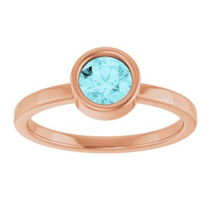 14K Rose Gold 5.5 mm Natural Blue Zircon Ring