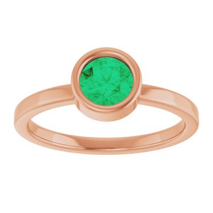 14K Rose Gold 5.5 mm Lab-Grown Emerald Ring