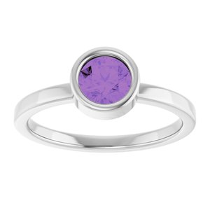14K White Gold 5.5 mm Natural Amethyst Ring