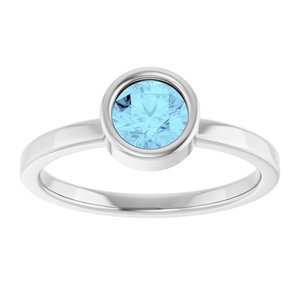 14K White Gold 5.5 mm Natural Aquamarine Ring
