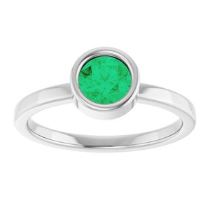 14K White Gold 5.5 mm Lab-Grown Emerald Ring