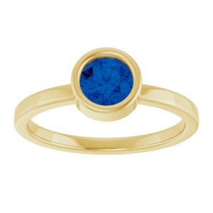 14K Yellow Gold 5.5 mm Natural Blue Sapphire Ring