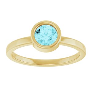 14K Yellow Gold 5.5 mm Natural Blue Zircon Ring