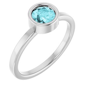 Rhodium-Plated Sterling Silver 5.5 mm Natural Blue Zircon Ring