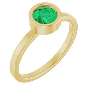 14K Yellow Gold 5.5 mm Natural Emerald Ring