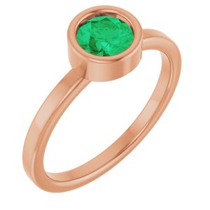 14K Rose Gold 5.5 mm Natural Emerald Ring