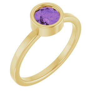 14K Yellow Gold 5.5 mm Natural Amethyst Ring
