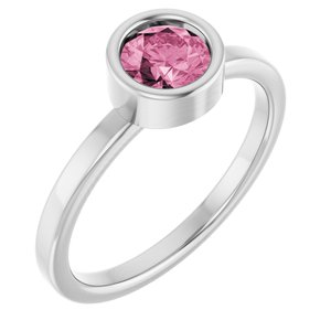 14K White Gold 5.5 mm Natural Pink Tourmaline Ring