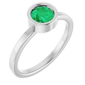 14K White Gold 5.5 mm Lab-Grown Emerald Ring