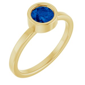14K Yellow Gold 5.5 mm Lab-Grown Blue Sapphire Ring