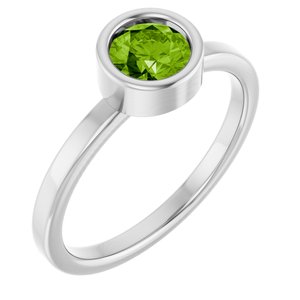 Rhodium-Plated Sterling Silver 5.5 mm Natural Peridot Ring