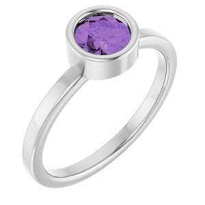 Platinum 5.5 mm Natural Amethyst Ring