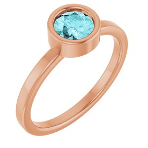 14K Rose Gold 5.5 mm Natural Blue Zircon Ring