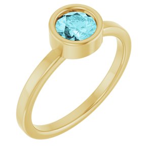 14K Yellow Gold 5.5 mm Natural Blue Zircon Ring