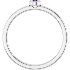Rhodium-Plated Sterling Silver 3 mm Natural Amethyst Ring