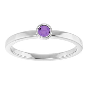 Rhodium-Plated Sterling Silver 3 mm Natural Amethyst Ring