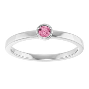 Platinum 3 mm Natural Pink Tourmaline Ring