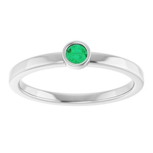 14K White Gold 3 mm Lab-Grown Emerald Ring