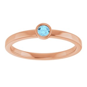 14K Rose Gold 3 mm Natural Aquamarine Ring