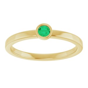 14K Yellow Gold 3 mm Lab-Grown Emerald Ring