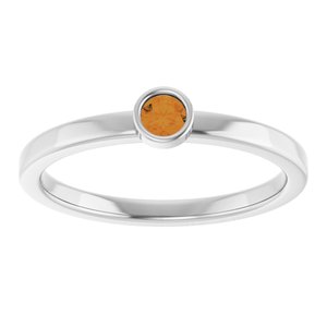 Rhodium-Plated Sterling Silver 3 mm Natural Citrine Ring