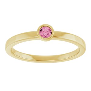 14K Yellow Gold 3 mm Natural Pink Tourmaline Ring