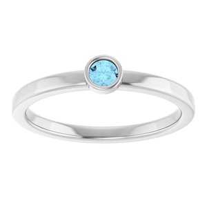 14K White Gold 3 mm Natural Aquamarine Ring