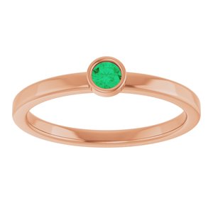 14K Rose Gold 3 mm Lab-Grown Emerald Ring