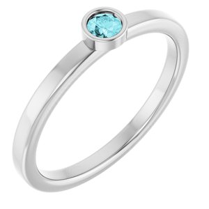 Platinum 3 mm Natural Blue Zircon Ring