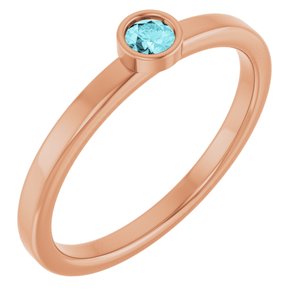 14K Rose Gold 3 mm Natural Blue Zircon Ring